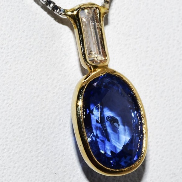 $1,900 10K/14K Gold 1.21CT Natural Ceylon Sapphire & Diamond 2-Stone Necklace - Picture 4 of 7